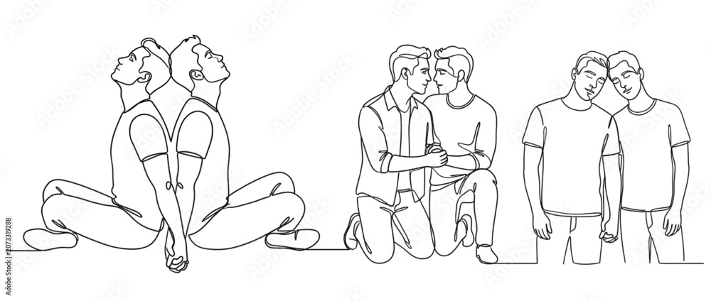 Obraz premium Couple Continuous Line Art Vector Set