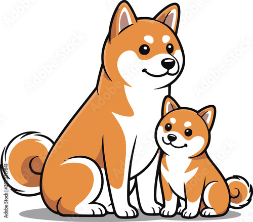 Cute Shiba Inu Dog Family Vector Illustration