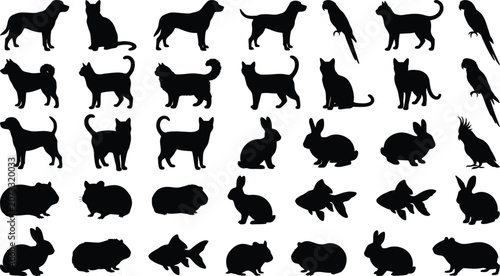Foto Black silhouette of various animals, including mammals, birds, and reptiles, arr