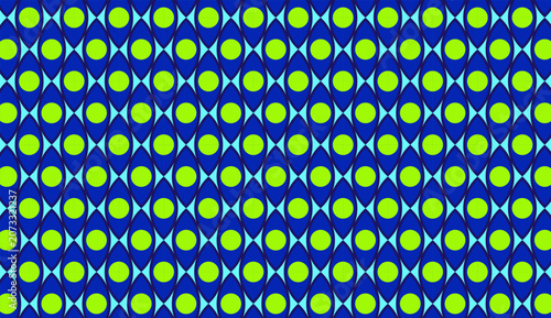 Geometric seamless pattern with evil eye motif and lime green circles