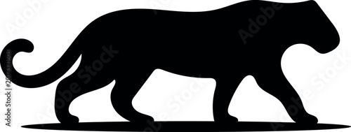 A clean and bold vector silhouette of a prowling black panther set against a plain background. This high-contrast graphic is perfect for professional logo work sports team branding or as a versatile