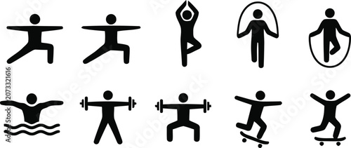 Fotografie Black stick figures exercising and playing sports