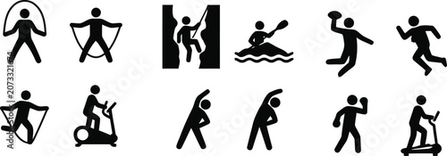 Cuadro en lienzo Black silhouette icons of people doing sports