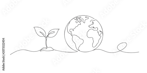 фотографія Single line abstract seed and globe