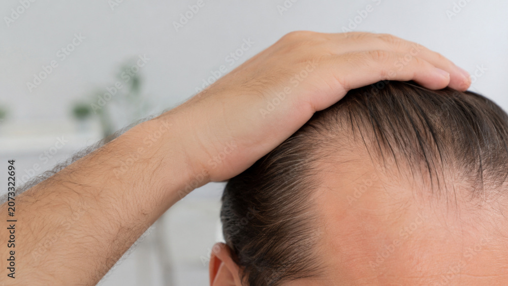 Fototapeta premium Close Up of Man Checking Receding Hairline