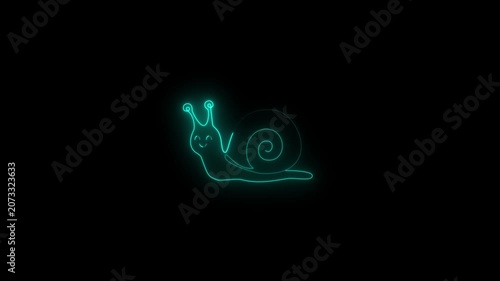 Neon Glowing Snail Outline Animation Abstract Cyberpunk Style Digital Looping Motion Minimalist Creative Background
