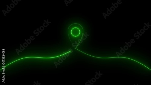 Glowing Green Location Pin Marker Neon Light Effect Digital Navigation Map Technology Abstract Geometric Minimalist Motion H U D Interface Futuristic G P S Tracking Concept