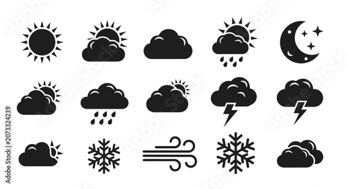 Fotografie Weather icons set with sun clouds rain snow
