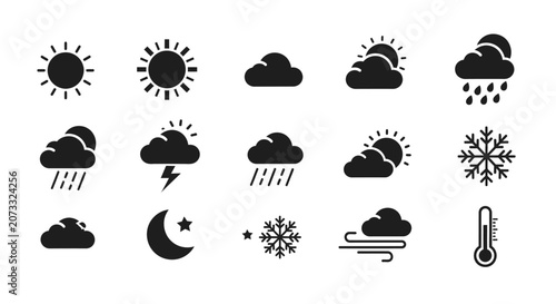 Foto Weather icons set with sun cloud rain snow