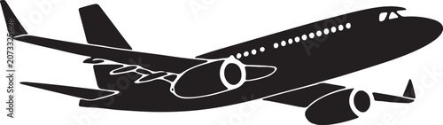 Commercial Passenger Airplane Silhouette Vector Icon Isolated on White Background for Aviation and Travel