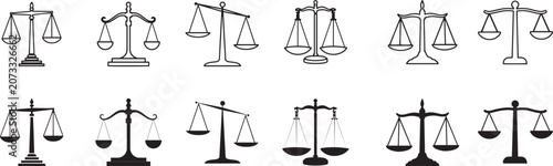 Konstfotografi Set of scales of justice icons representing legal balance and law system