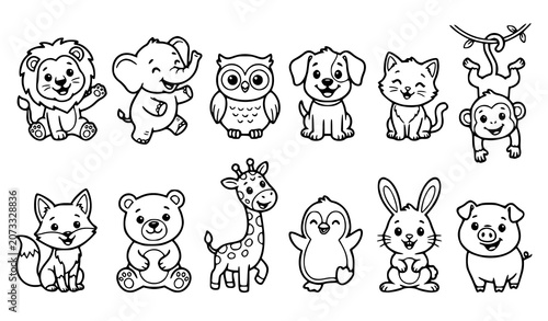 Photography Cute Cartoon Animal Characters Collection with Forest and Farm Friends Illustrat