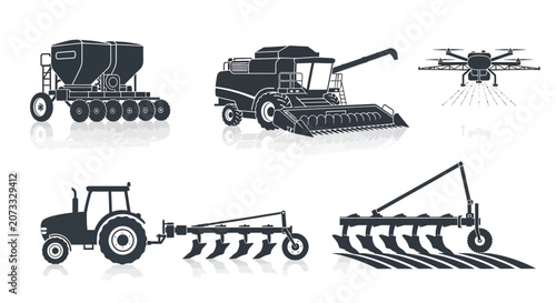 Photos Agricultural machinery and drone on white background