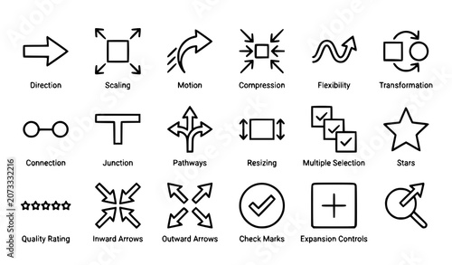 Photos Direction Scaling Motion and Transform Outline Icons Set for UI UX Navigation an