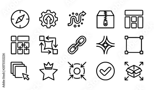 Foto Business Technology Direction and Expand Icons Vector Set with Scaling Motion an