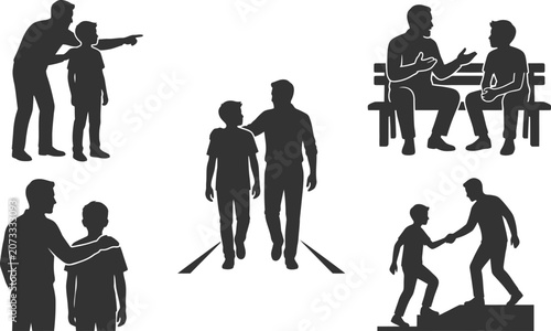 Foto Educational silhouette icons portraying teachers and students interacting in sup