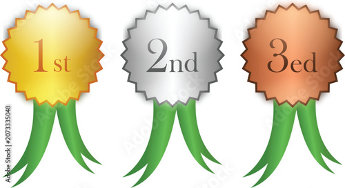 Fotografie Gold, silver, and bronze medal set for first, second, and third place ranking