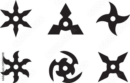 Cuadro en lienzo Ninja Star Collection, Shuriken Vector Icons, Martial Arts Weapon Set, Japanese