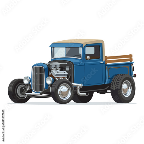 Blue Rat Rod Pickup Truck, Vintage Hot Rod, Classic American Vehicle