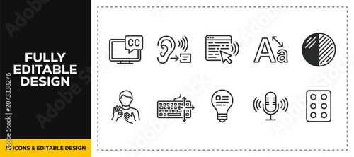 Photos flat vector illustration line art icon bundle set design showcasing web accessib