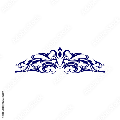 Dark Blue Decorative Flourish Ornament Isolated