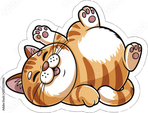 Cute Lazy Cat Cartoon Sticker Illustration