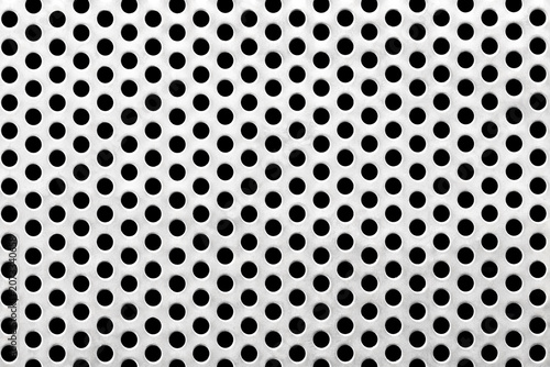 Foto Close-up macro of a perforated satin stainless steel sheet with evenly spaced circular holes