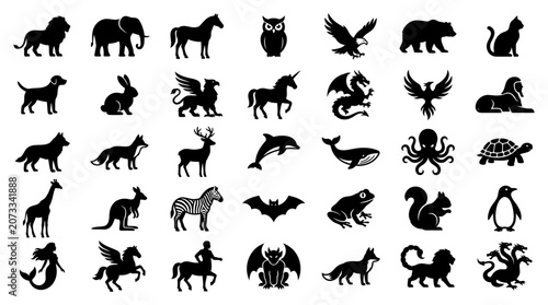 Photography Collection of animal silhouettes featuring wild creatures and mythical beasts in