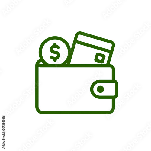 Minimal digital wallet icon with coin and card symbols