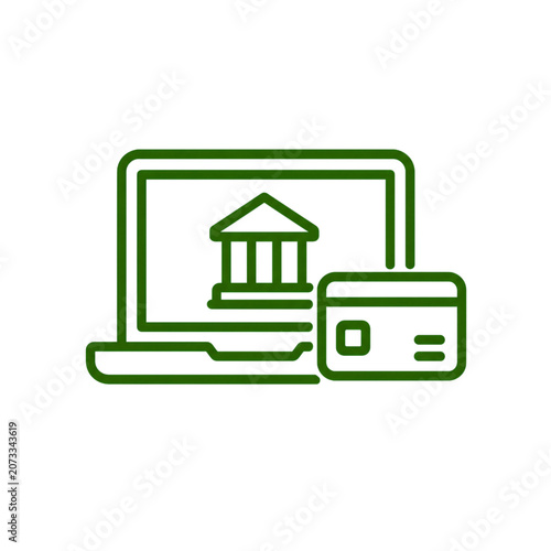 Minimal online banking payment icon with laptop and credit card