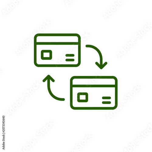 Minimal money transfer icon with arrows between credit cards