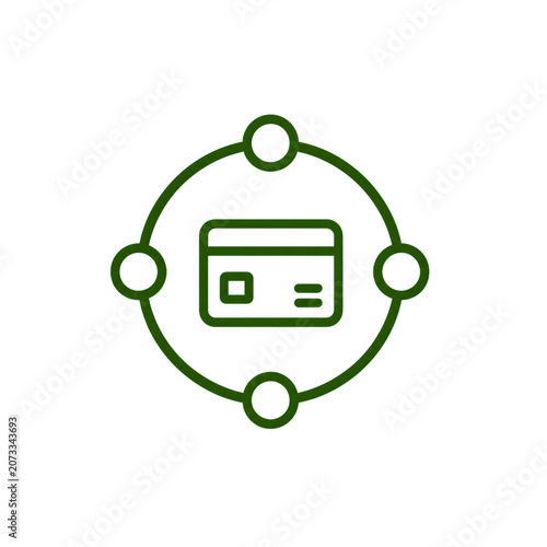 Minimal digital transaction icon with connected nodes and card symbol