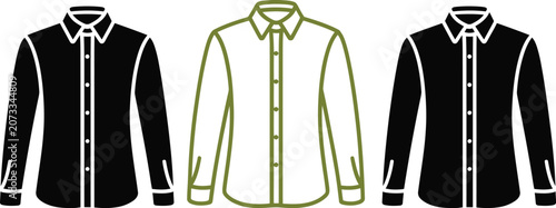 Quadro su tela Black dress shirt with white stripes and buttons vector illustration