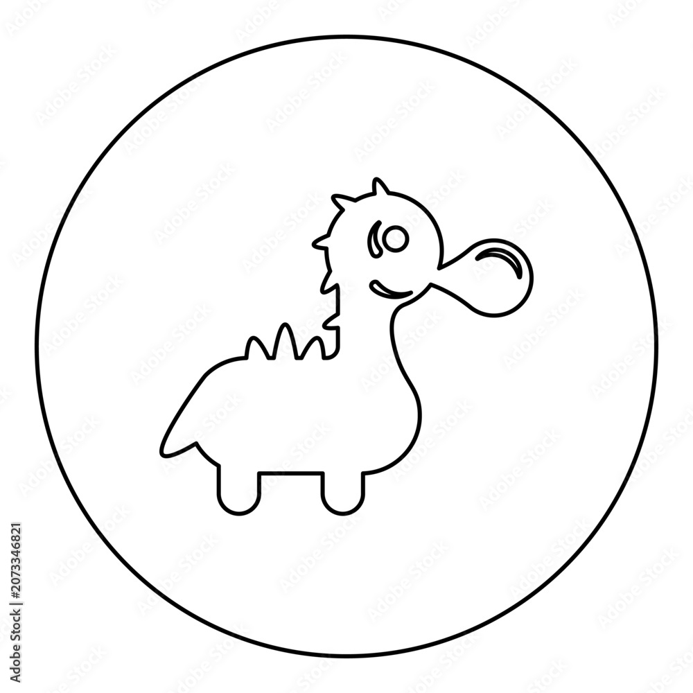 Fototapeta premium Bubble gum blowing cute dinosaur icon in circle round black color vector illustration image outline contour line thin style