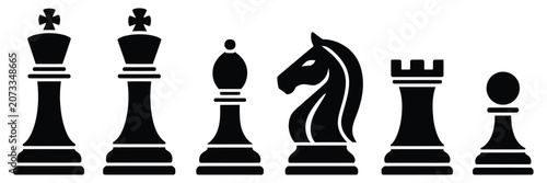 Tableau sur toile chess pieces black silhouette vector set featuring king, queen, knight, rook, bi