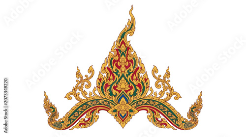 Thai Temple Golden Ornate Gable.