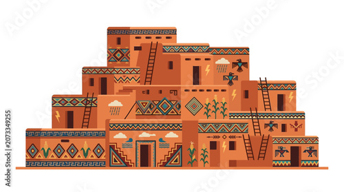 Traditional Pueblo Adobe Building Architecture.