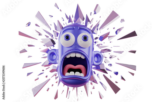 3D Cartoon Virus Character Screaming with Spikes in Shocked Expression Isolated on White Background