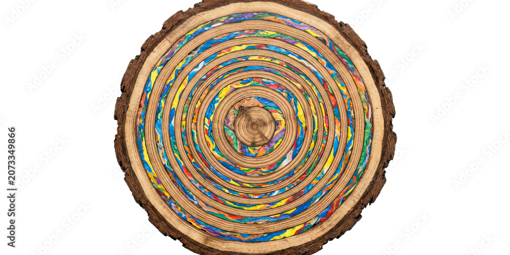 Naklejka premium Abstract Colorful Tree Rings Cross Section Artistic Wood Grain Texture Representing Creative Nature Growth Patterns