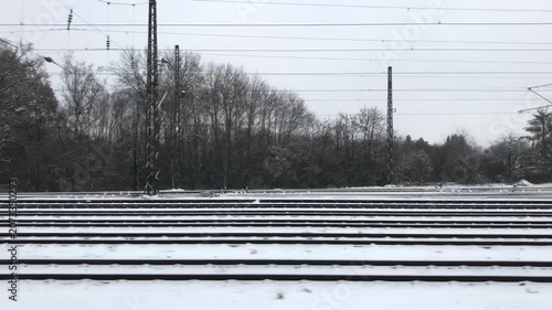Snowy Railway Tracks with Static Camera in Winter Landscape