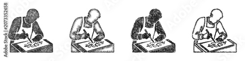 Foto Sketch engraver icon design set