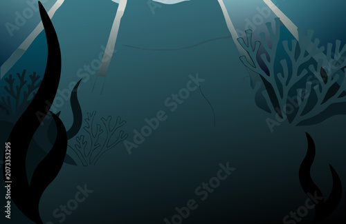Dark abstract forest silhouette with faint moonlight glow and swirling mist during twilight