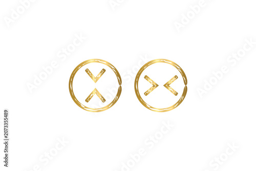 Gold arrow icons in luxury textured grunge circle emblems vector set