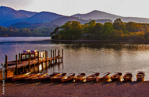 Canvastavla Row of Wooden Boats on the Shore of Derwent Water, Lake District