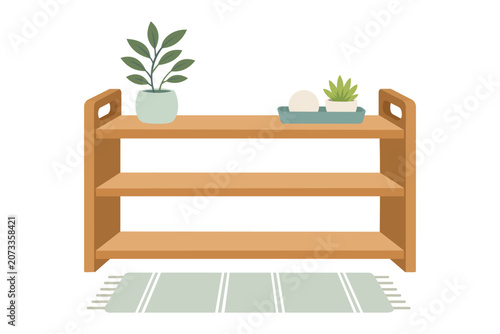 Modern Wooden Shoe Rack With Potted Plants