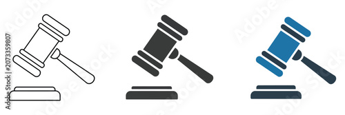 Obraz na plátně gavel icon pack featuring outline and filled variations, courtroom justice and legal authority symbols, law firm branding and judicial service design elements, clean modern vector collection