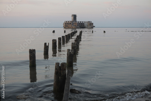 Abandoned Torpedo Launching Station in Gdynia Bay at Sunset