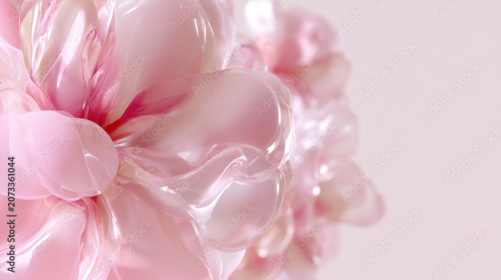 Obraz premium elegant 3d rendering of a glossy abstract pink flower with smooth translucent petals creating a soft romantic backdrop for luxury cosmetic branding and design