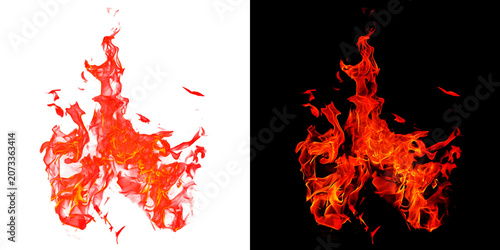 Valokuva Two identical side-by-side shots of a roaring vertical fire, emitting glowing embers and sparks against a dark backdrop