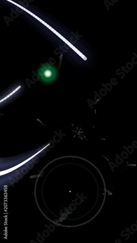 Abstract Digital Energy Trails with Glowing Particles on Black Background